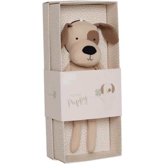 Kuschelhund mit Geschenkbox, Geschenk zur Geburt